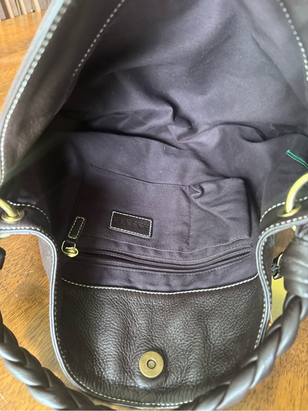Lauren Ralph Lauren Pebbled Leather Braided Handle hobo bag euc chocolate brown - Picture 8 of 10